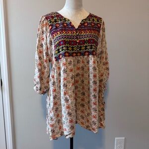 Umgee 2XL Boho Lagenlook Tribal Print Babydoll Tunic